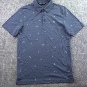 Travis Mathew Polo Small Blue Geometric Cactus Short Sleeve Golf Pima Cotton